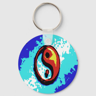 Porte-clés SYMBOLE YIN Yang Rouge et Bleu Artiste