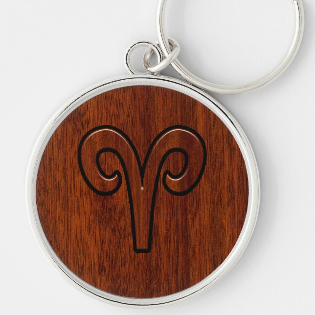 Porte-clés Symbole Zodiac d'Aries moderne en acajou comme imp (Devant)