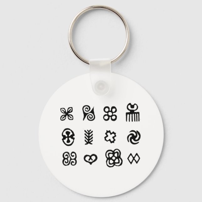 Porte-clés Symboles africains Adinkra Noir et Blanc (Recto)
