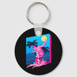Porte-clés Synthwave Surfeur Coucher de Soleil Palmiers Surf