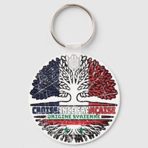 Porte-clés Syrie Français France Arbre Racines Drapeau