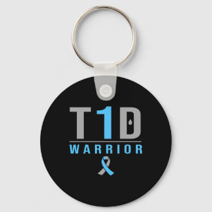 Porte-clés T1d Guerrier Bleu Gris Ruban Type 1 Diabète Aware