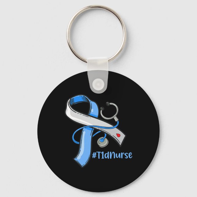 Porte-clés T1d Infirmière Bleu Ruban Stethoscope Diabète (Recto)