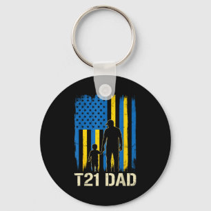 Porte-clés T21 papa silhouette drapeau américain syndrome de