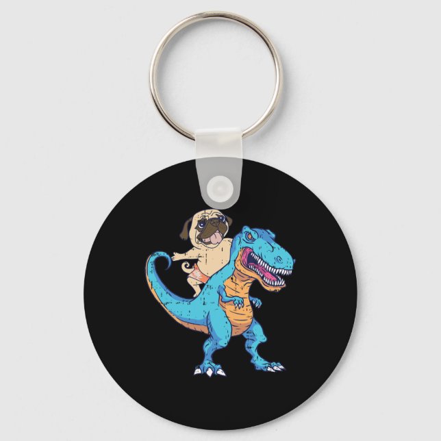 Porte-clés T-rex à cheval Pug surfant Dinosaur Fun Amoureux d (Recto)