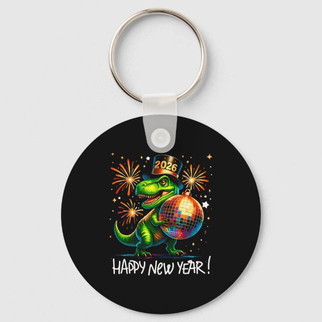 Porte-clés T Rex Happy New Year 2026 Disco Ball Fireworks Tee (Recto)