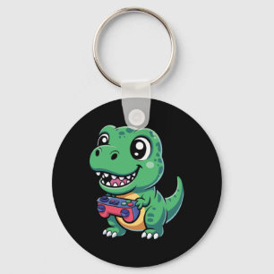 Porte-clés T-Rex Heureux Avec Manette De Jeu T-shirt Dino Gam