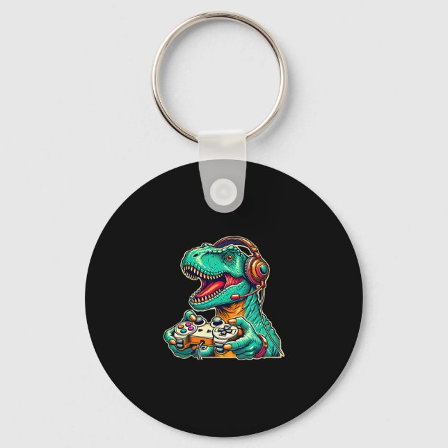 Porte-clés T-rex jeu avec casque audio Dinosaure drôle Graphi (Recto)