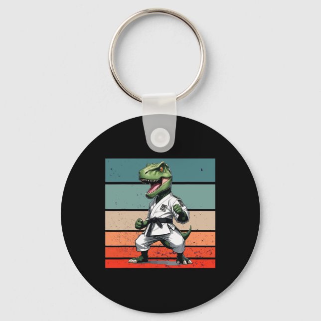 Porte-clés T.rex Karate Gi Ceintures Noires Posture Puissante (Recto)