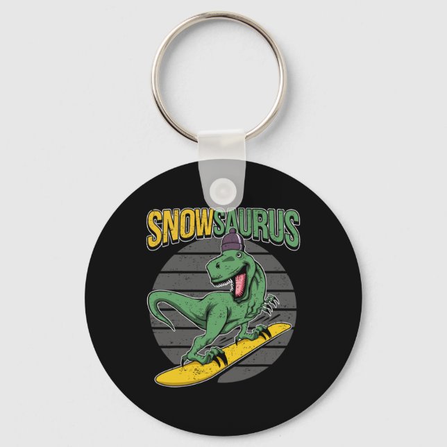 Porte-clés T-rex Snowboard Dinosaure Planche à Neige  (Recto)
