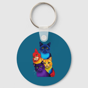 Porte-clés t-shirt aux visages de chat vif, parfait pour les