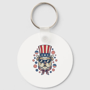 Porte-clés T-shirt avec gravure vintage de bulldog patriotiqu