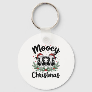 Porte-clés T-shirt avec gravure vintage de vache de Noël Mooe