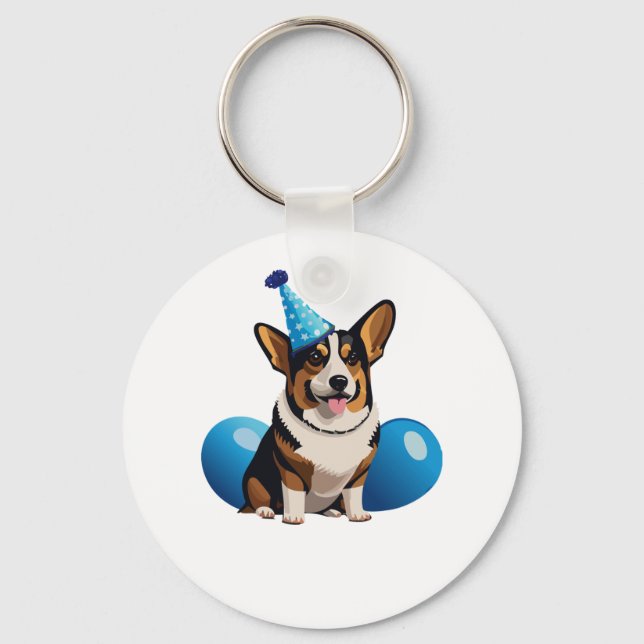 Porte-clés T-shirt classique d'anniversaire de Corgi bleu (Recto)