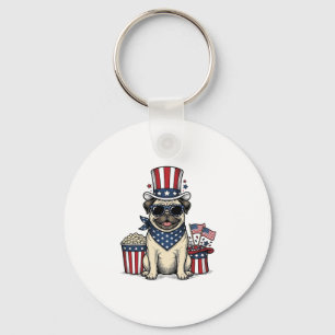 Porte-clés T-shirt de chien avec gravure vintage Pug patrioti