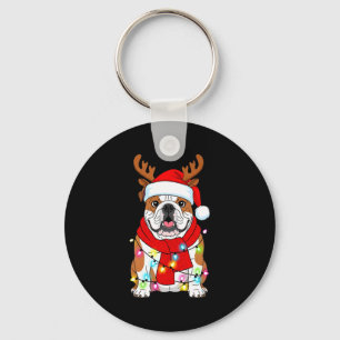 Porte-clés T-shirt de Noël pour chien bouledogue anglais Arbr