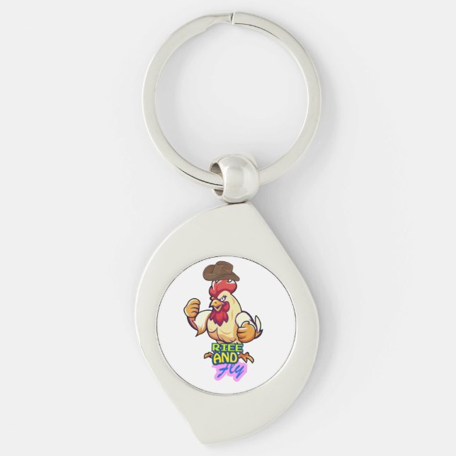 Porte-clés T-Shirt "Funny Chicken Rise and Fly” (Devant)