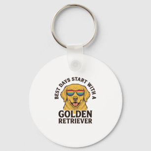 Porte-clés T-shirt Golden Retriever avec lunettes de soleil r