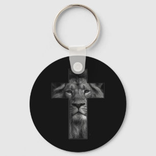 Porte-clés T-shirt Jésus Croix Avec Visage Lion, Foi En Dieu