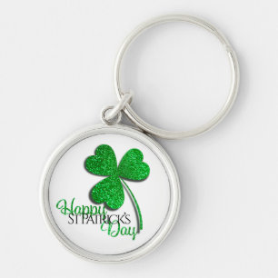 Porte-clés T-shirt Joyeux St Patrick Vert Pailleté Trèfle