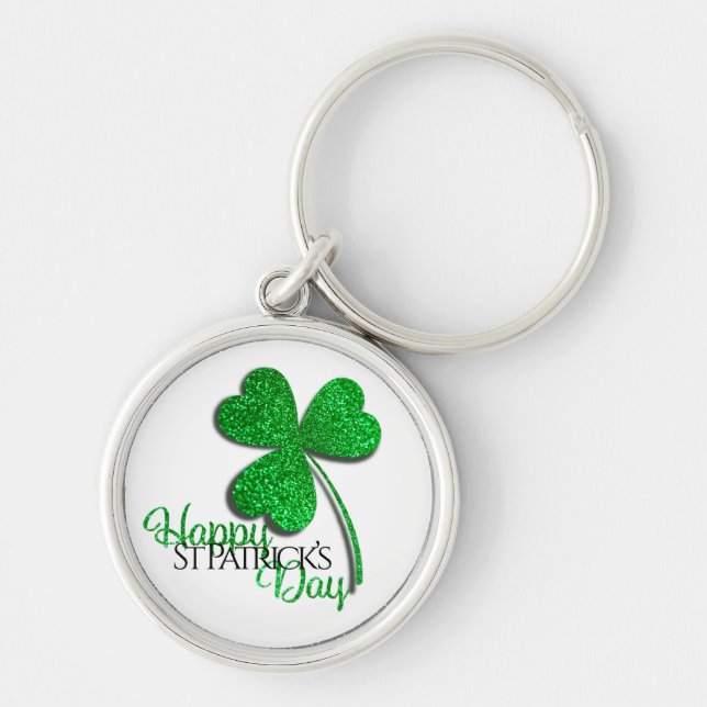 Porte-clés T-shirt Joyeux St Patrick Vert Pailleté Trèfle (Devant)