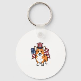 Porte-clés T-shirt patriotique Corgi gravure vintage Design_1