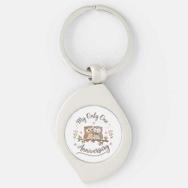 Porte-clés T-shirt rose « My Only One » Anniversaire Chouette (Devant)