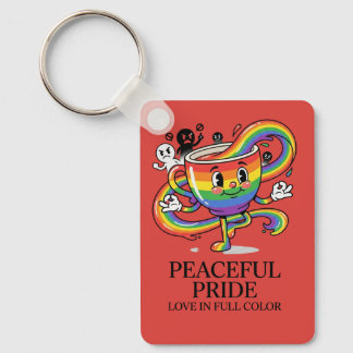 Porte-clés T-Shirt Tasse de Café Arc-en-Ciel Fière Paix Rétro