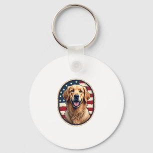 Porte-clés T-shirt vintage badge de retriever doré patriotiqu