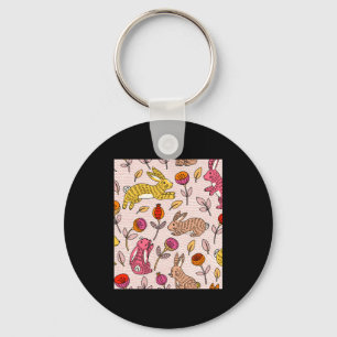 Porte-clés T shirt vintage floral lapins colorés mignons 