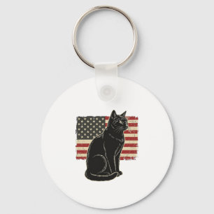 Porte-clés T-Shirt Vintage Graphique Chat Drapeau Patriotique