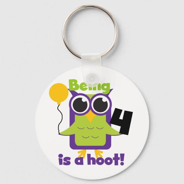 Porte-clés T-shirts et cadeaux 4e anniversaire de Hoot Owl (Recto)