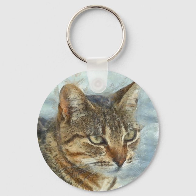 Porte-clés Tabby Cat Étonnant Gros Plan Graphite Portra (Recto)