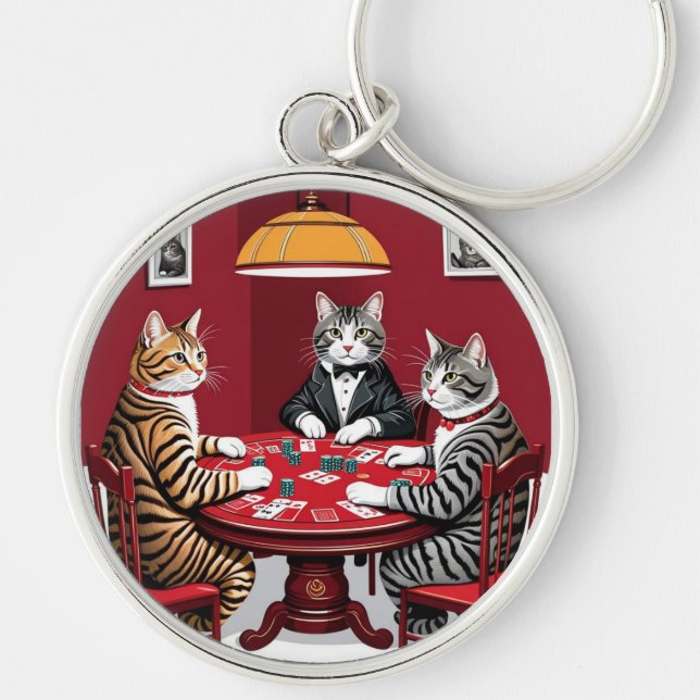 Porte-clés Tabby Cats Jouer Au Poker (Devant)