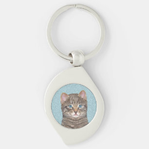 Porte-clés Tabby Gris Peinture Chat - Cute Original Art Chat