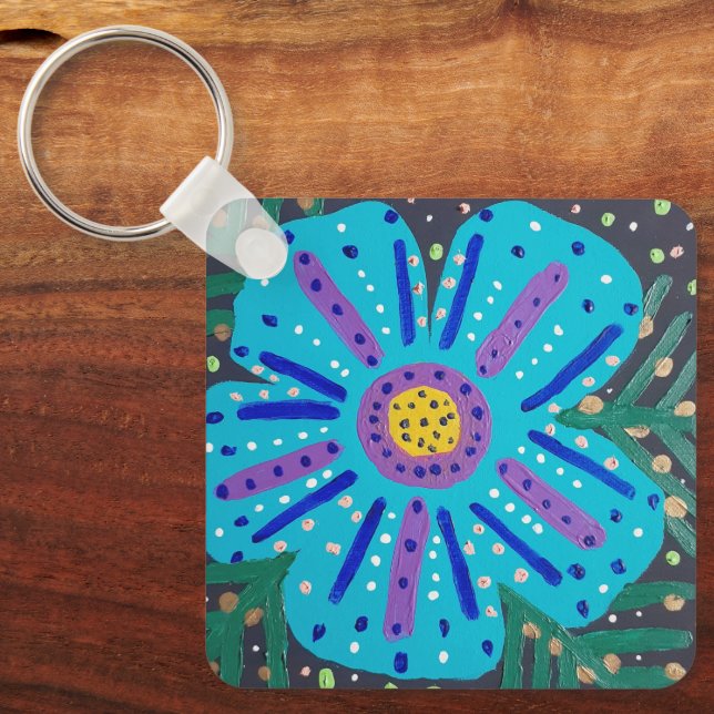 Porte-clés Tableau à fleurs bleues (Recto)