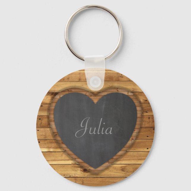 Porte-clés Tableau en bois Texture Graphique Cartouche Coeur (Recto)