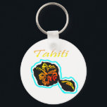 PORTE-CLÉS TAHITI<br><div class="desc">Île de Tahiti avec fleur d'hibiscus avec des motifs polynésiens-marquisiens.</div>