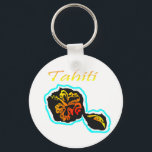 PORTE-CLÉS TAHITI<br><div class="desc">Île de Tahiti avec fleur d'hibiscus avec des motifs polynésiens-marquisiens.</div>