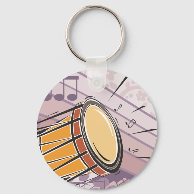 Porte-clés Tambour Bongo Traditionnel Avec Notes De Musique (Recto)