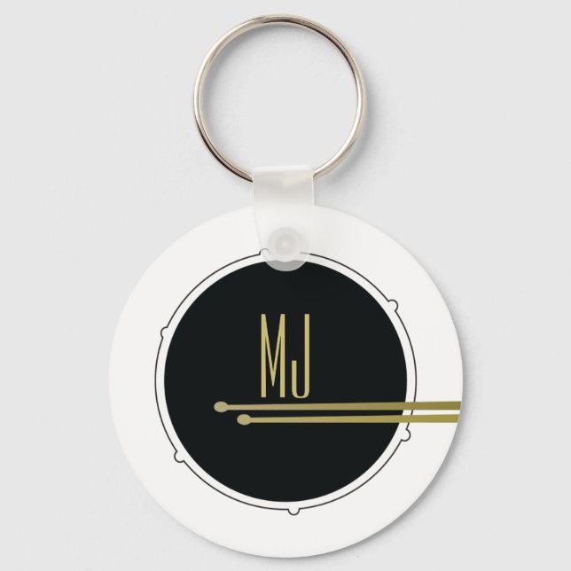 Porte-clés Tambours de musique moderne noir et blanc monogram (Recto)