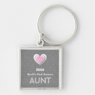Porte-clés TANTE impressionnante mosaïque grise et coeur ros