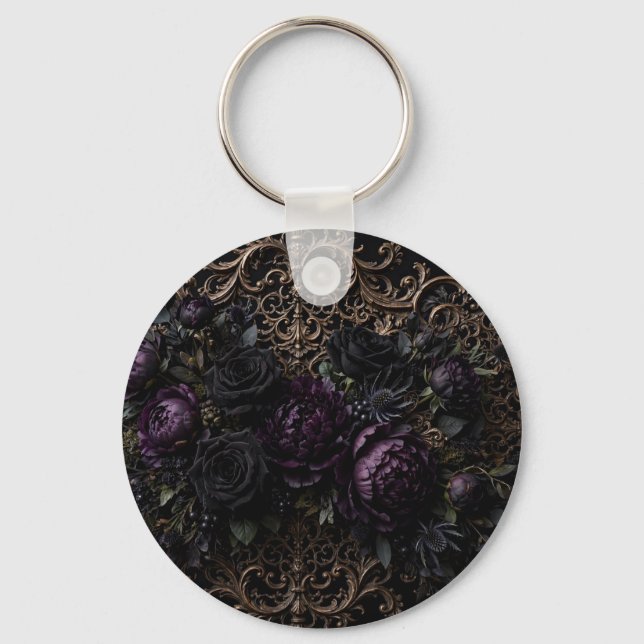 Porte-clés Tapis de table Fleurs noires gothiques baroques  (Verso)