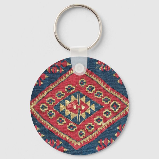 Porte-clés Tapis Kilim Turc Rouge Bleu Antique (Recto)