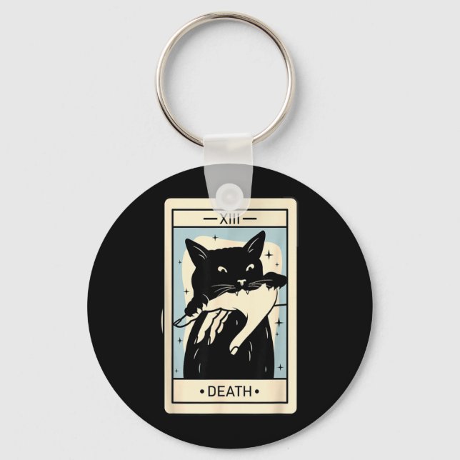 Porte-clés Tarot Chat Noir Mort Halloween Sorcière Amoureuse  (Recto)