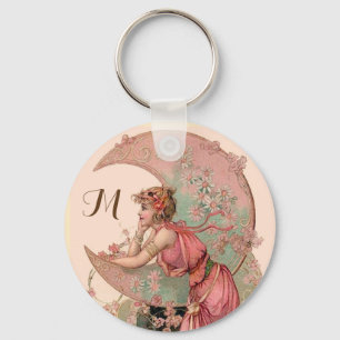 PORTE-CLÉS TAROTS/ LADY OF THE MOON ,FLOWERS IN PINK MONOGRAM