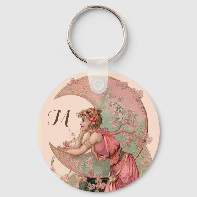 PORTE-CLÉS TAROTS/ LADY OF THE MOON ,FLOWERS IN PINK MONOGRAM (Recto)