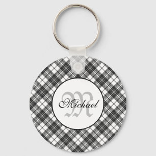 Porte-clés Tartan motif Noël noir blanc Monogramme