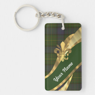 Porte-clés Tartan vert et ruban doré
