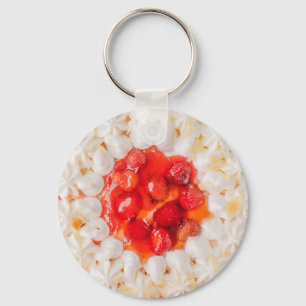 Porte-clés Tarte aux fraises dessert blanc rouge